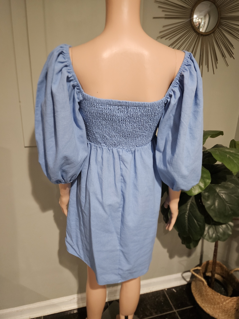Tuckernuck Annie Smocked Mini Dress In Beaufort Blue. Size Med - Picture 9 of 16